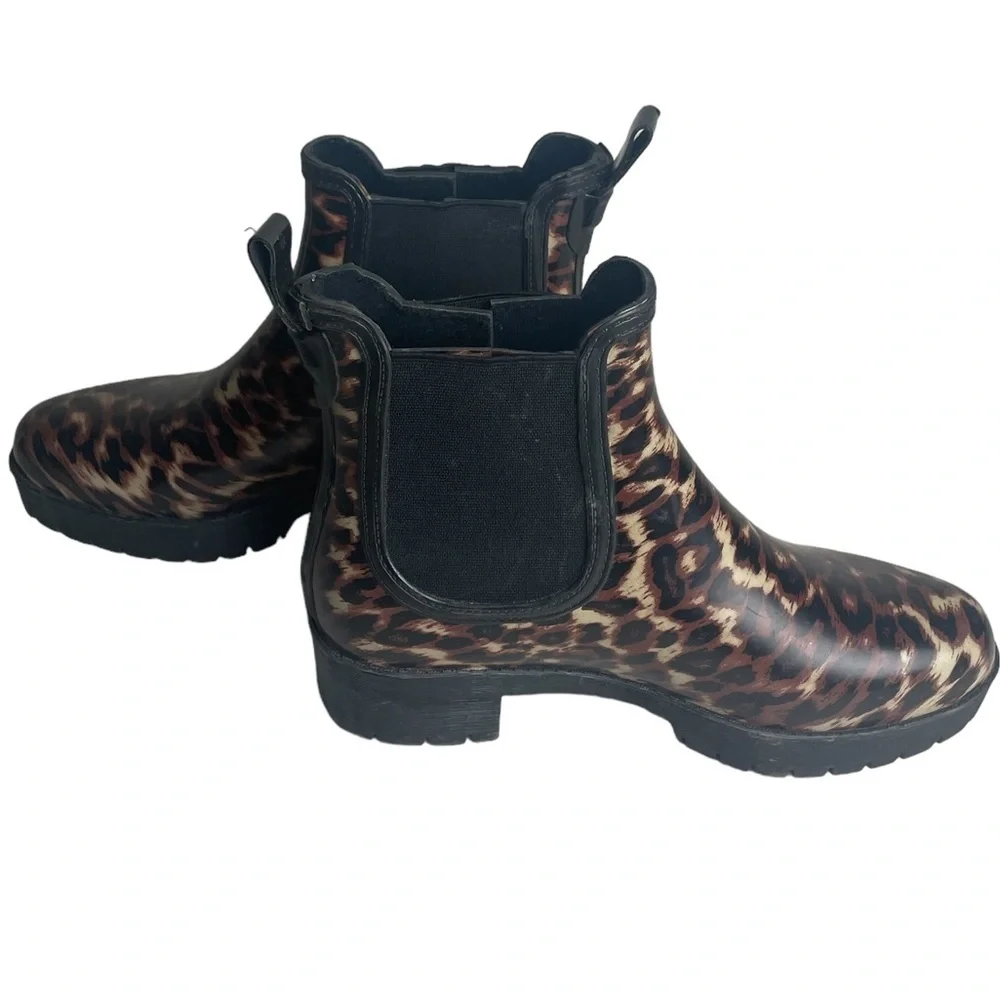 Jeffery Campbell Boots Womens 7 Black‎ Brown Leopard Platform Chelsea Rain Lug - Picture 5 of 9